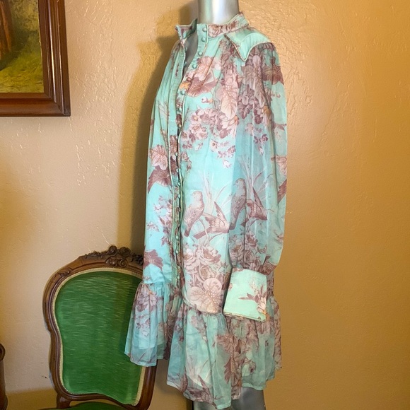 NWT Alamia Chiffon Mint Gree Button Down Dress.  SZ L - Picture 2 of 5